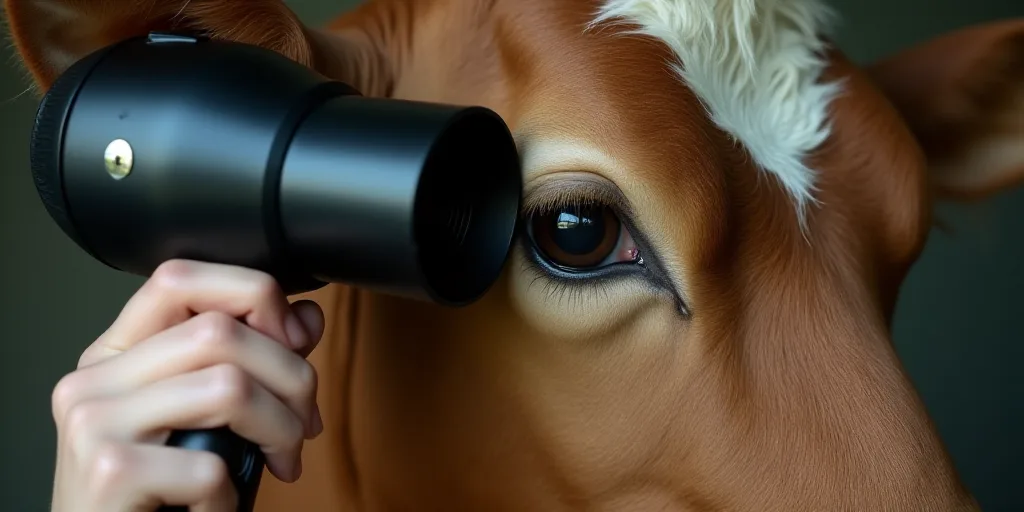 a close up of a person with a hair dryer in their hand and a cow's eye, Évariste Vital Luminais, ma