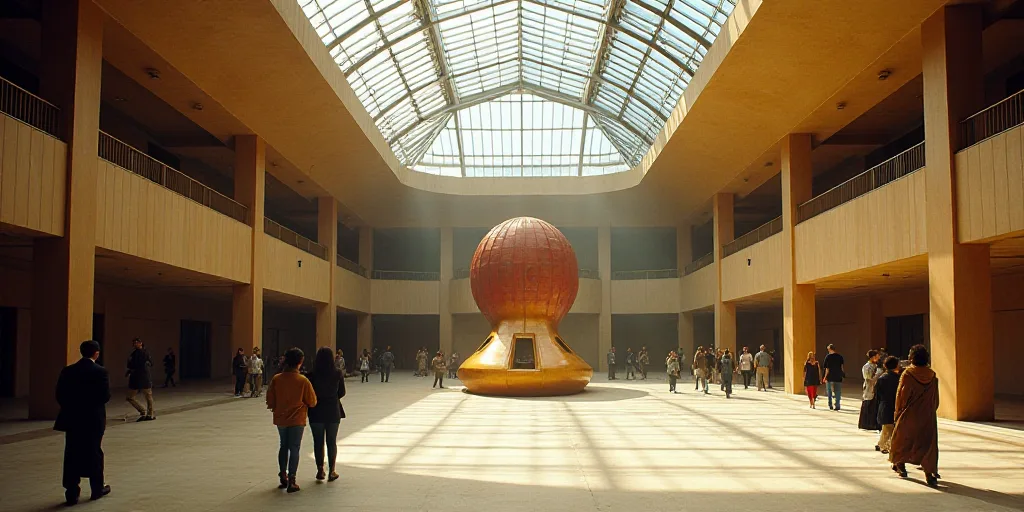 a large atrium with a skylight and people walking around it in a building with a glass ceiling and a