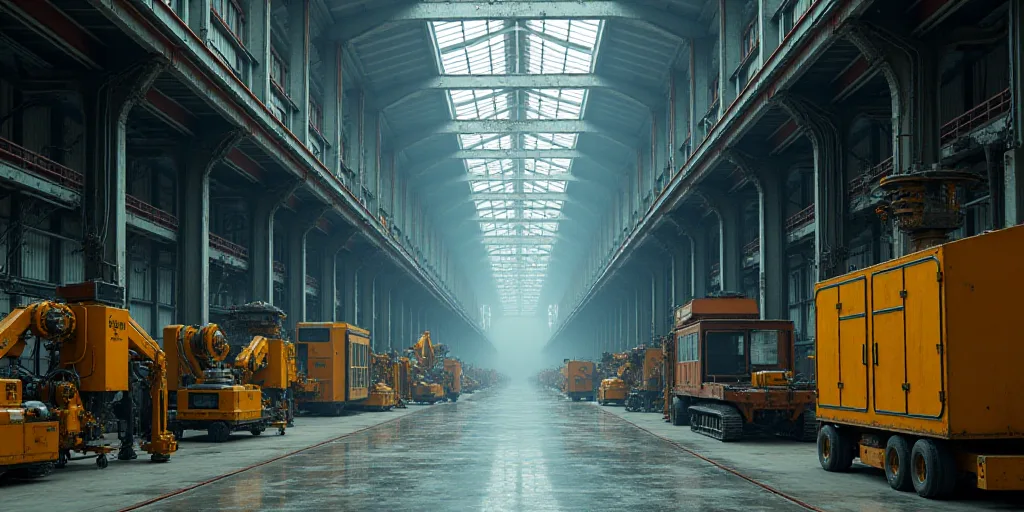 a large industrial building with lots of wires and machines on it's sides and a ceiling with metal b