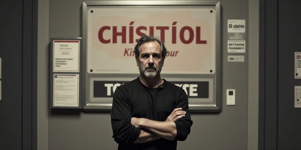 a man standing in front of a sign with his arms crossed and his arms crossed behind his back,, Alber