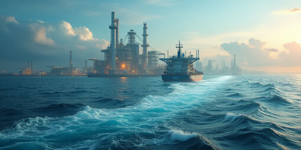 a series of photos showing a large amount of water and a large amount of oil being transported to a