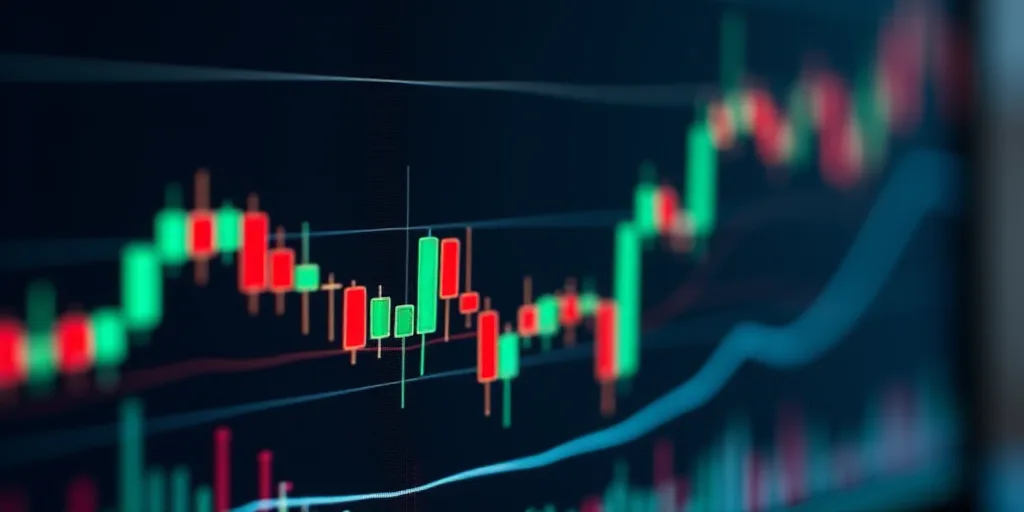 a stock chart on a computer screen with a red arrow pointing up and green arrow pointing down on the