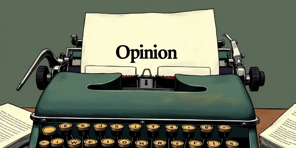 a typewriter with a lot of papers on it and the words opinion written in black and white on the top,