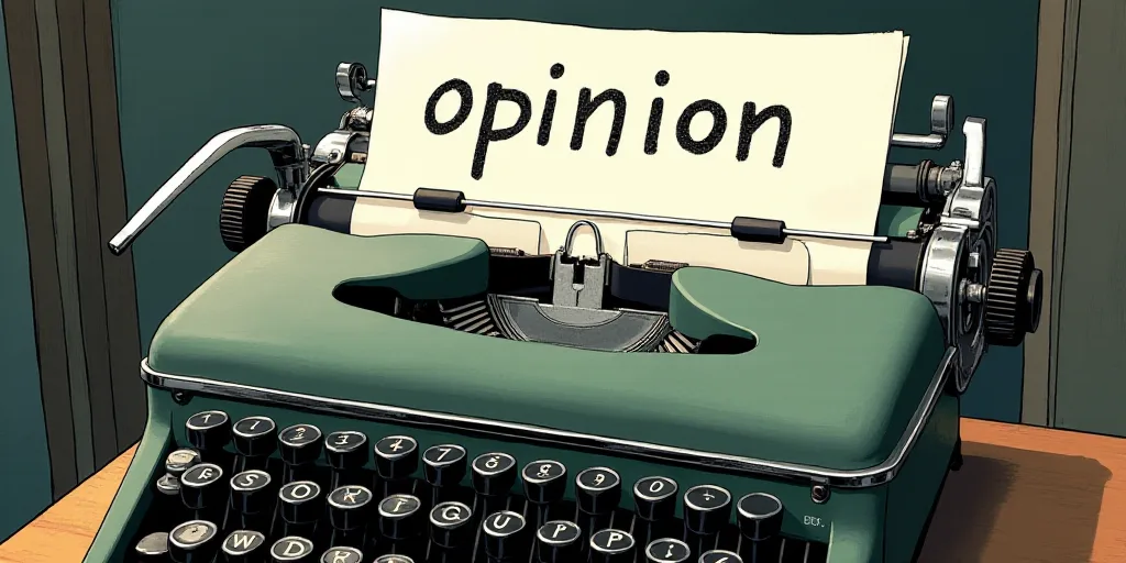 a typewriter with a lot of papers on it and the words opinion written in black and white on the top,