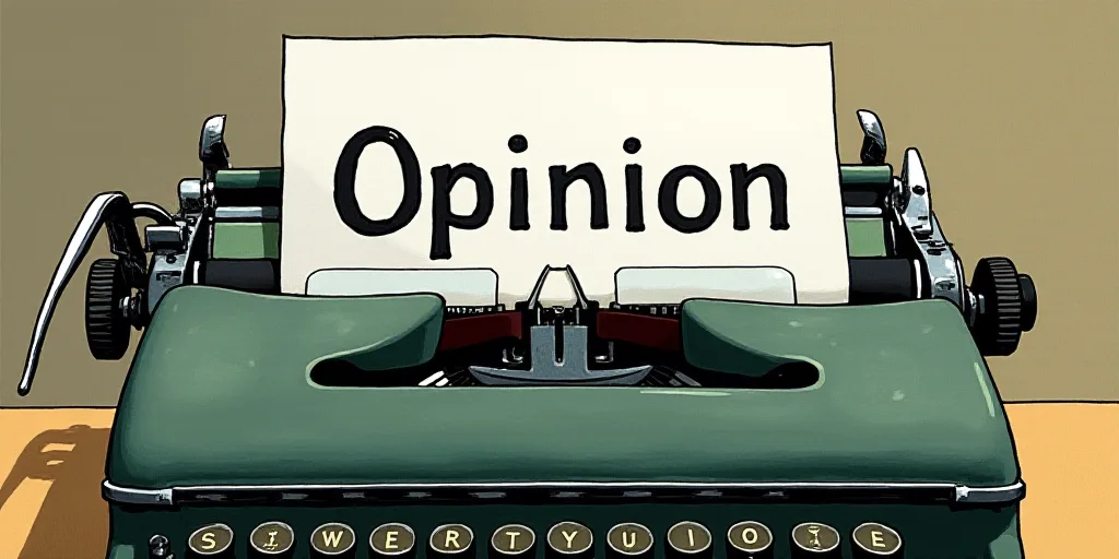 a typewriter with a lot of papers on it and the words opinion written in black and white on the top,