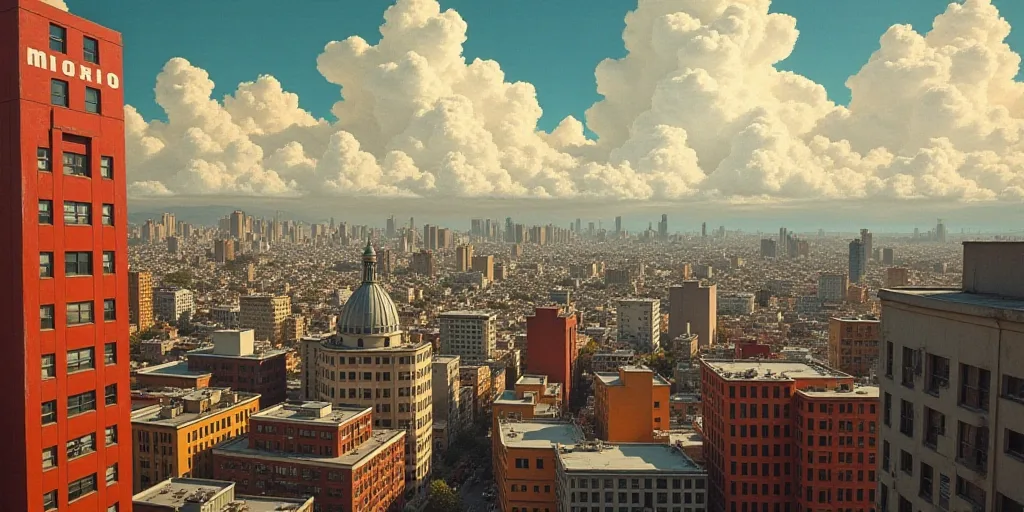 a view of a city from a high rise building in mexico city, with a cloudy sky in the background, Davi