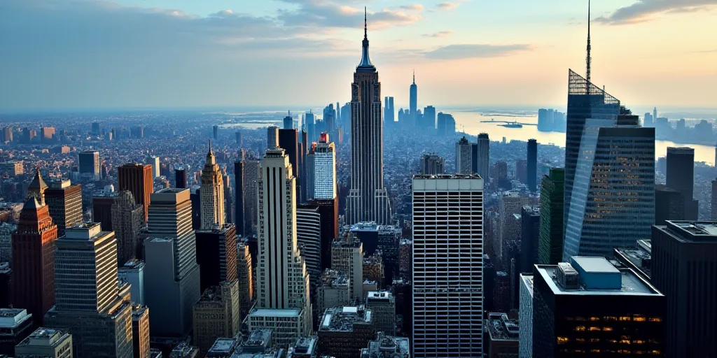 a view of a city from the top of a skyscraper building in new york city, ny, usa, Dennis Ashbaugh, c