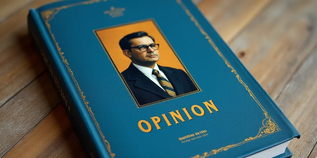 a blue book cover with a photo of a man in glasses and a black jacket on it, and the words, opinion,