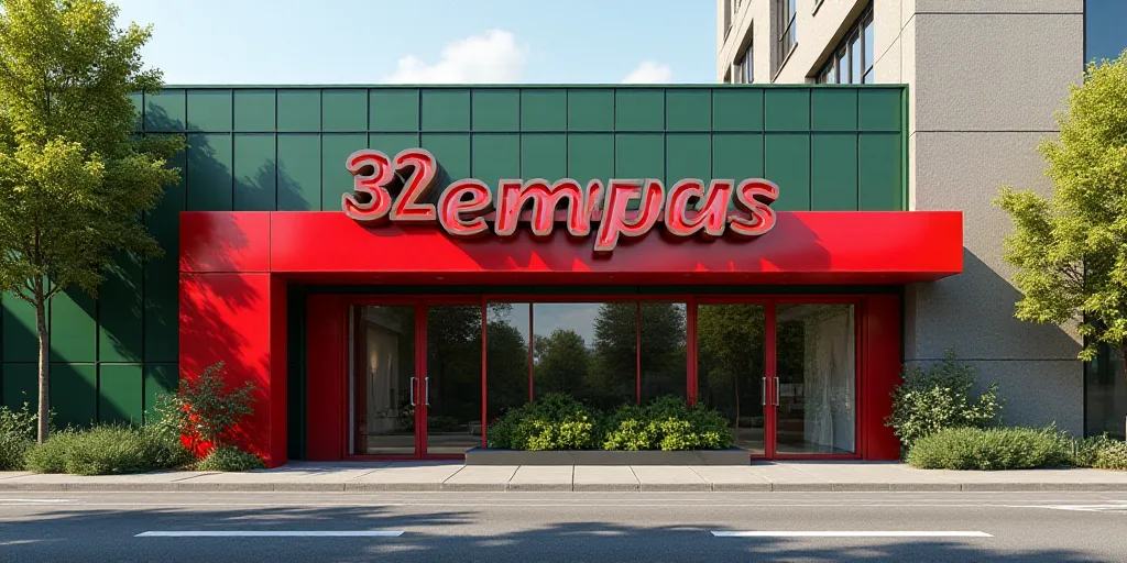 a building with a red and green facade and a red and white sign that says tempus 38, Carlos Trillo N