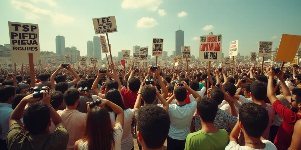 a bunch of people holding up signs and binoculars with a lot of them on them and a lot of them on a