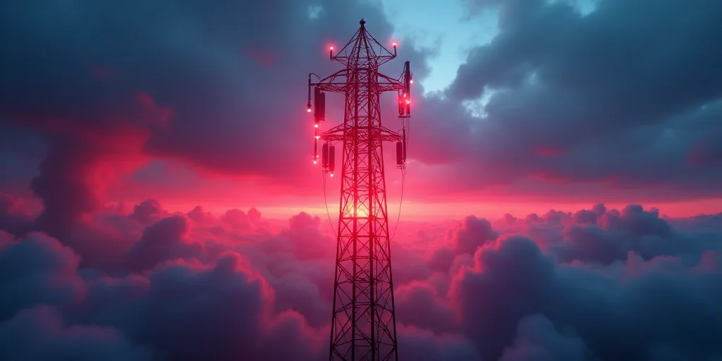 a cell phone tower with a red and blue background and a cell phone tower with a red and blue backgro