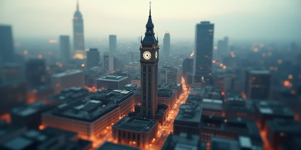 a city with a lot of tall buildings and a clock tower in the middle of it's center, Eddie Mendoza, c