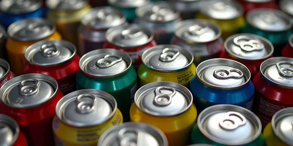 a close up of a bunch of soda cans with a lot of them in the middle of the picture, Andries Stock, m