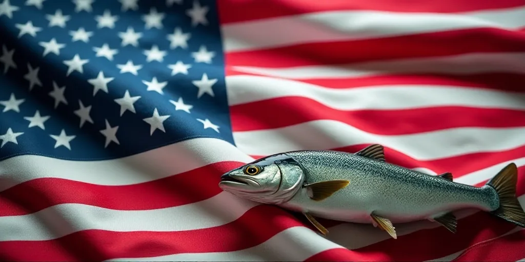 a close up of a flag with a star and a fish on it's side and a flag of the united states, Dahlov Ipc
