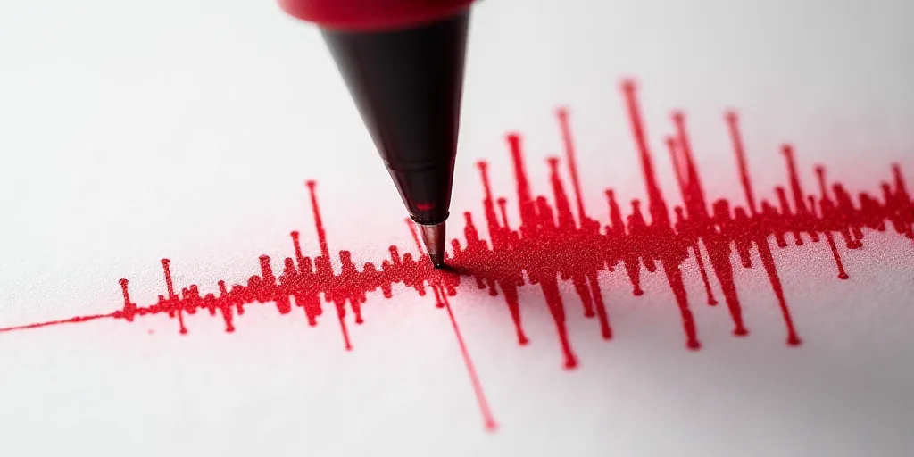 a close up of a sound wave on a piece of paper with a pen in it and a red marker, Edi Rama, 100mm, a