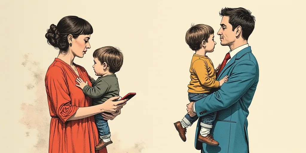a collage of a woman holding a child and a cell phone with a man holding a child in her arms, Art &