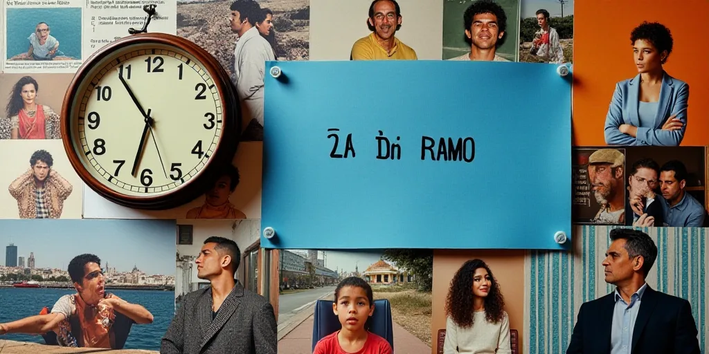 a collage of photos with a clock and a blue paper with a word on it and a group of people, Edi Rama,