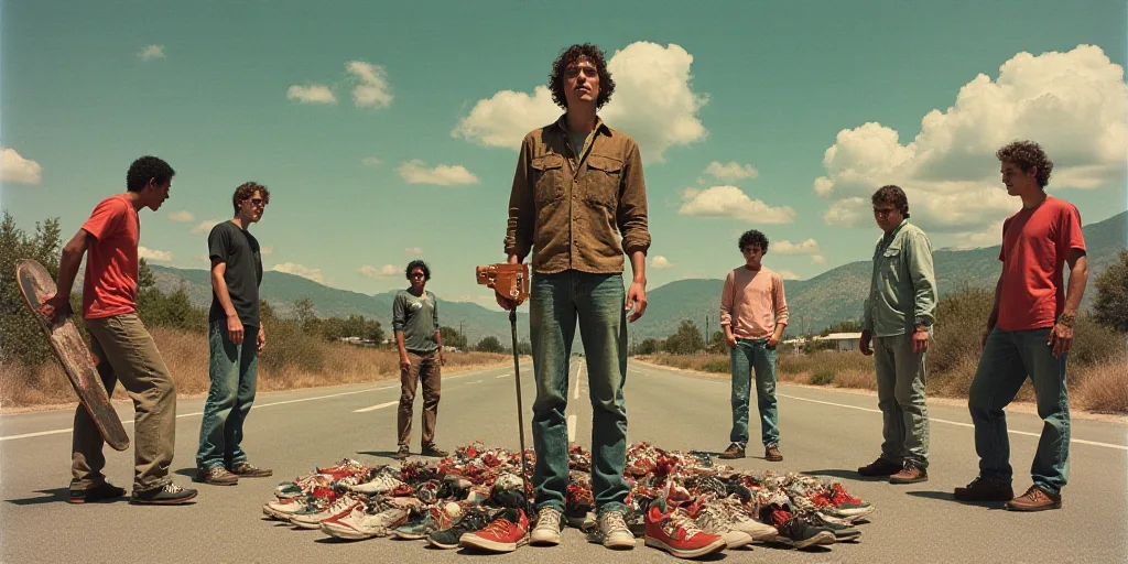 a collage of photos with a man holding a skateboard and a bunch of shoes on the ground, David Wojnar