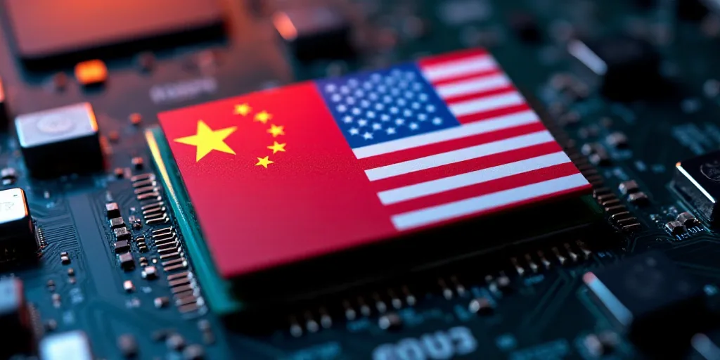 a computer motherboard with a flag of china and a flag of the united states on it's side, Dai Xi, te