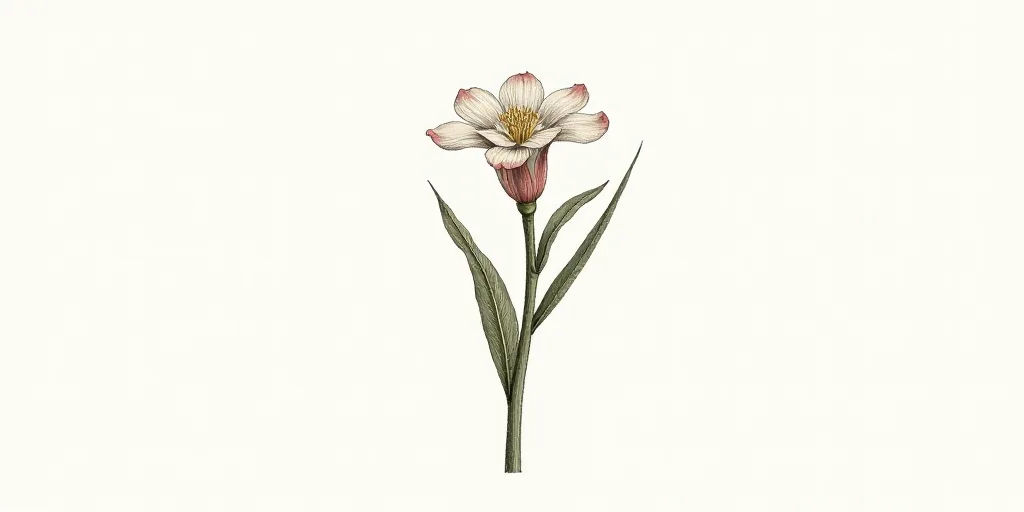 a drawing of a flower and leaves on a white background with a white background and a white backgroun