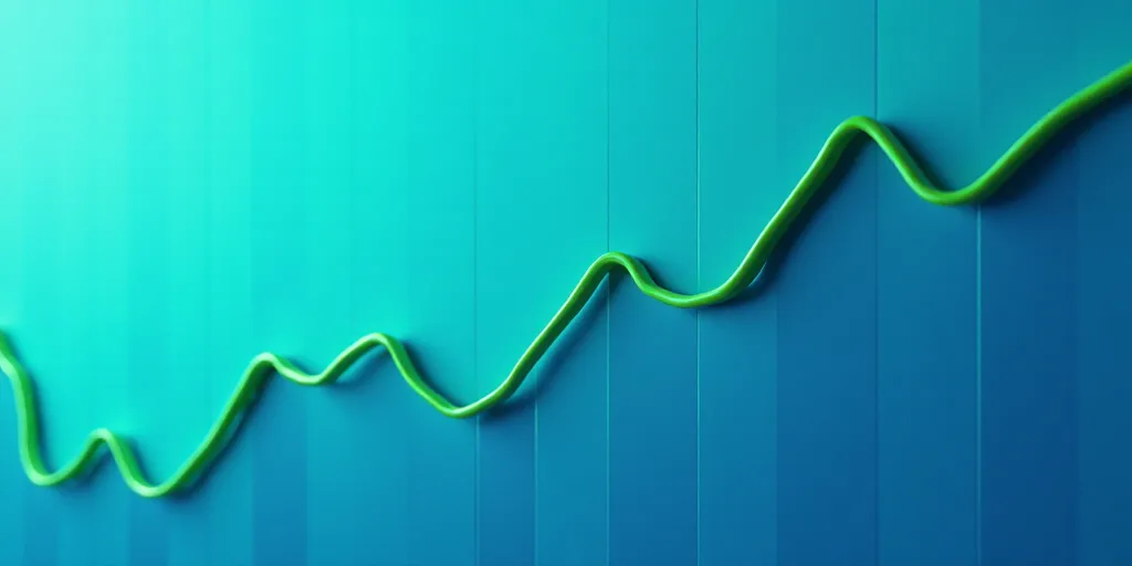 a graph with a green line going up the side of it and a blue background with a green line going up t