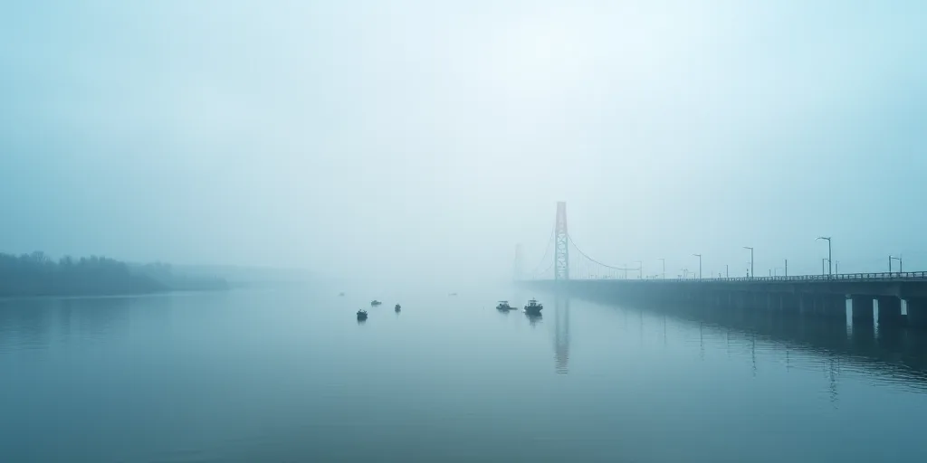 a group of boats floating on top of a body of water next to a bridge under construction on a cloudy