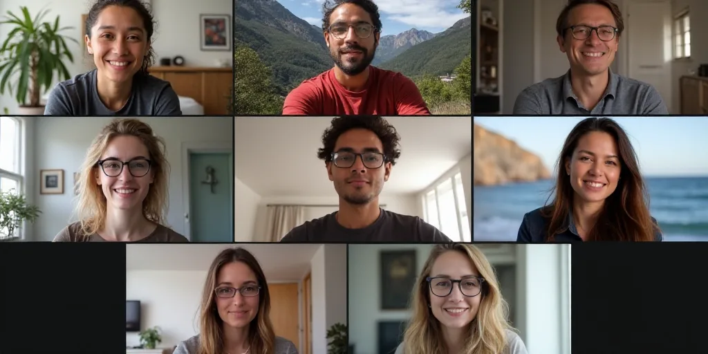 a group of people are shown on a video call together in a collage of images of people in different p
