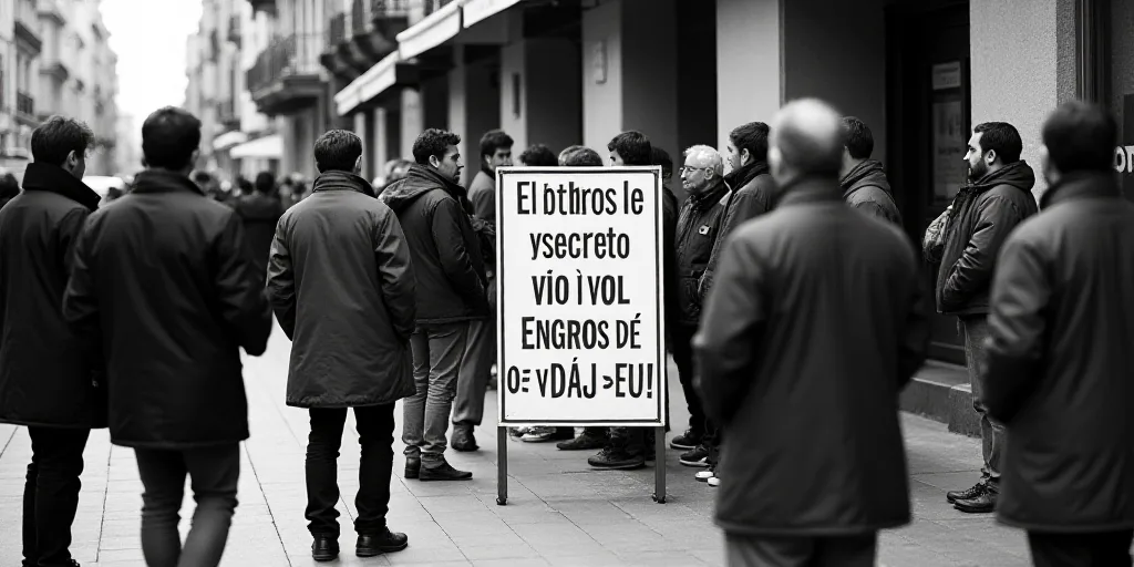 a group of people standing around a sign on a sidewalk with a lot of people standing around it and a