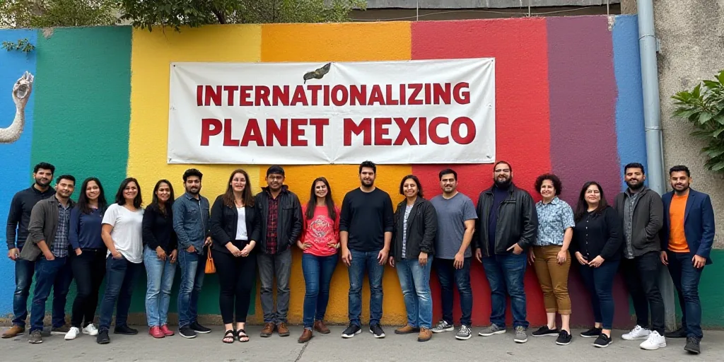 a group of people standing next to each other in front of a wall with a sign on it that says interna
