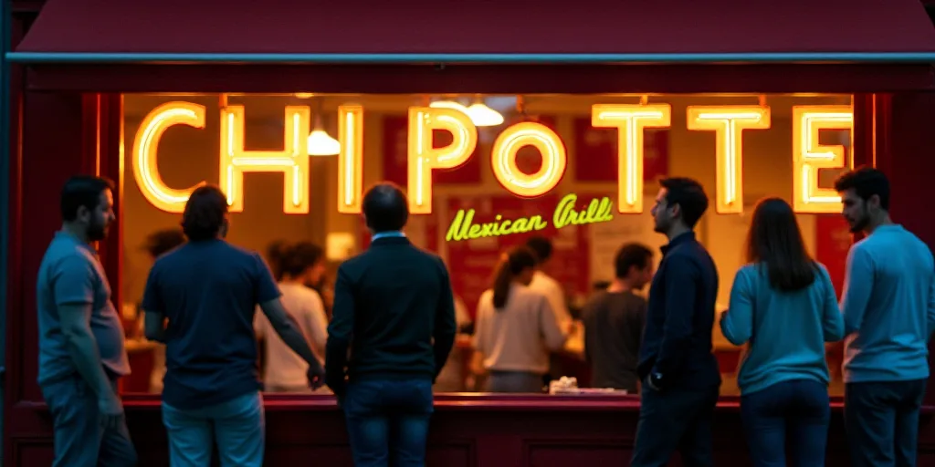 a group of people standing outside of a restaurant window with a sign on it that says chipotte mexic