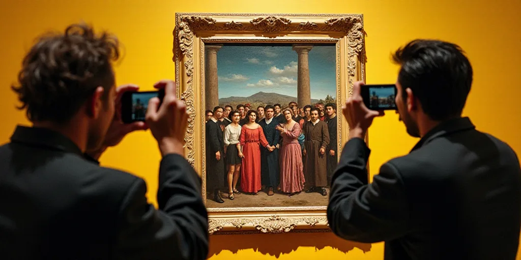 a group of people taking a picture with a cell phone in front of them with a camera and a cell phone