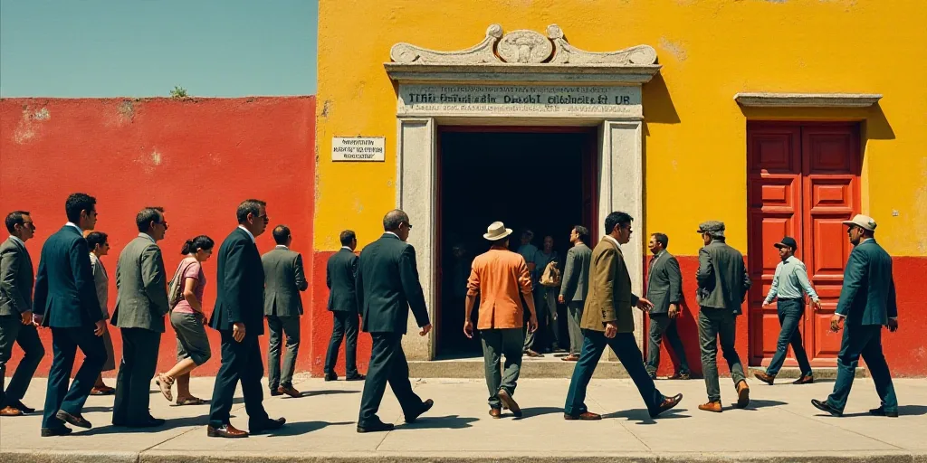 a group of people walking in front of a building with a sign that says institution national electric