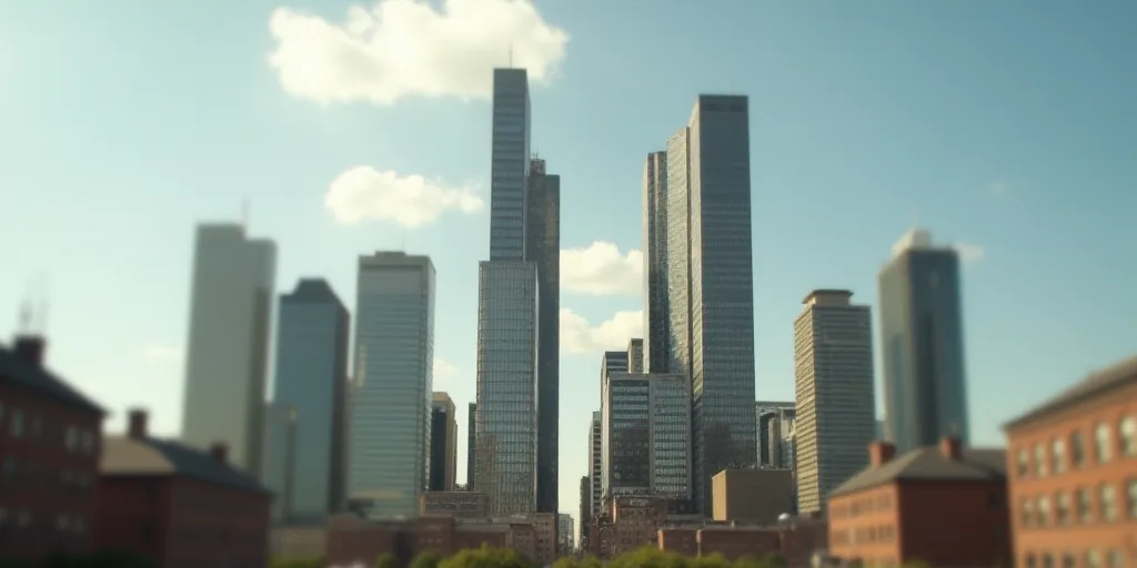 a group of tall buildings with a sky background and a few clouds in the sky above them, with a few b