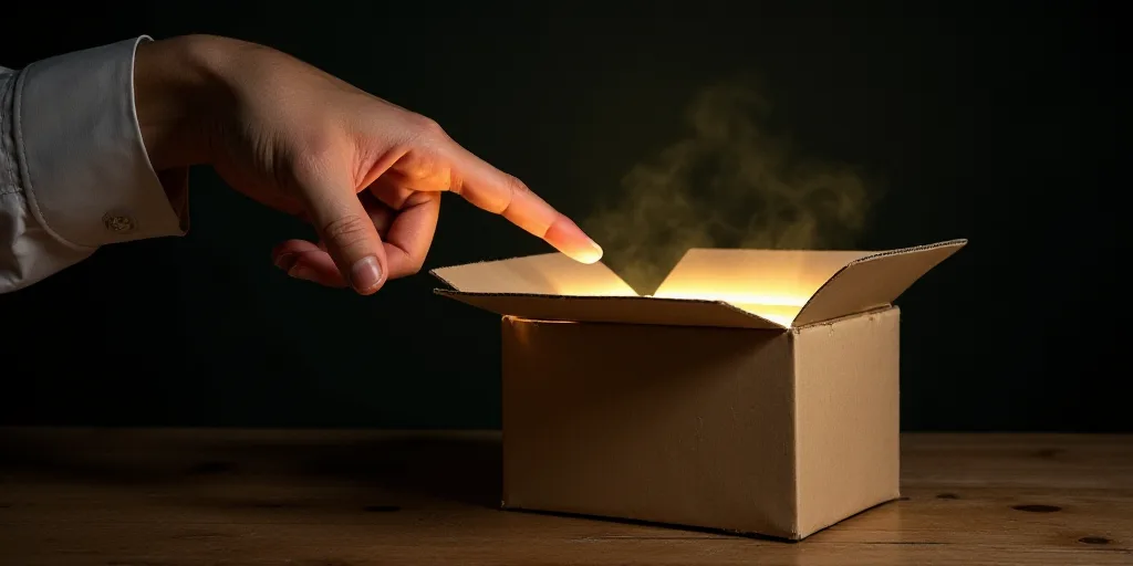 a hand is pointing at a box with a light coming out of it and the words, dinero, finanzas y mas, El