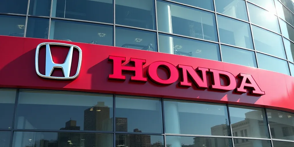 a honda sign is shown on a building in front of a glass wall with a red border around it, Baiōken E