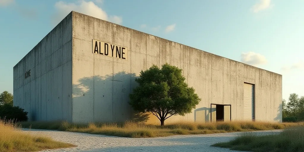 a large building with a sign that says aldyne on it's side and a tree in front of it, Ada Gladys Kil
