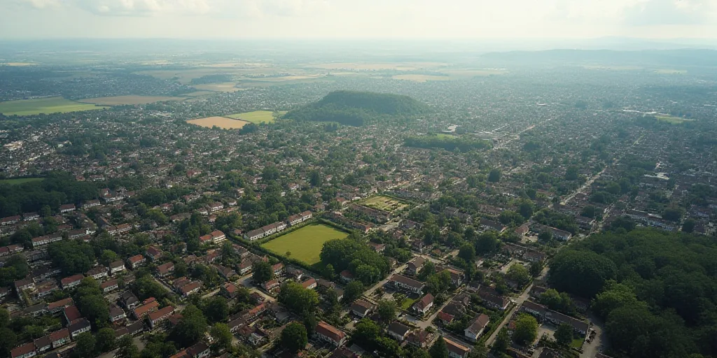 a large city with lots of houses and lots of land in it's middle of the day,, Enguerrand Quarton, ae