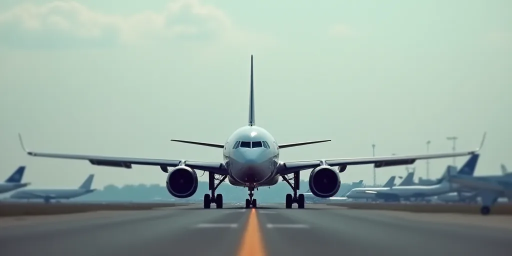 a large jetliner sitting on top of an airport tarmac next to a runway with several other planes, Fel