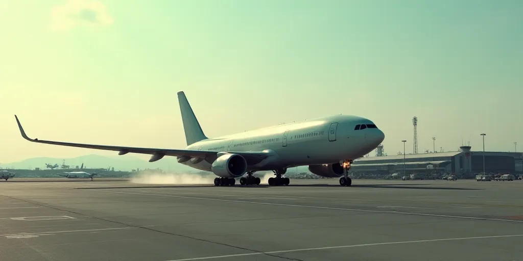 a large jetliner sitting on top of an airport tarmac next to a terminal building with a bunch of pla