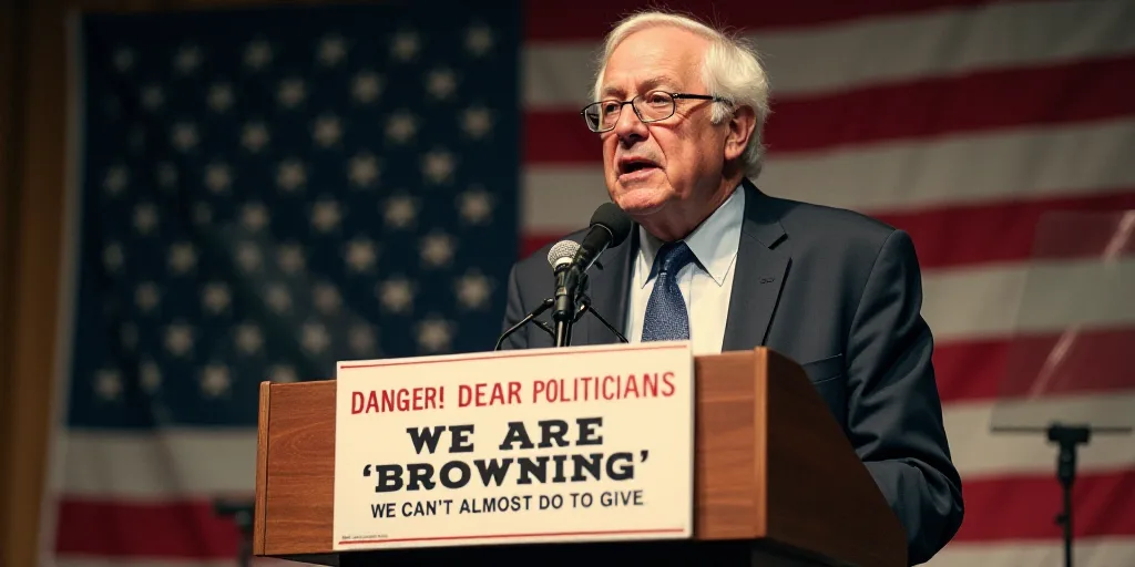 a man giving a speech at a podium with a sign on it that says danger dear politicians, we are browni