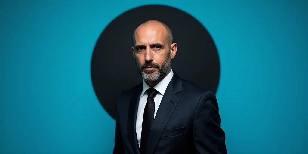 a man in a suit and tie is featured in a blue background with a black circle and the words,'opinion