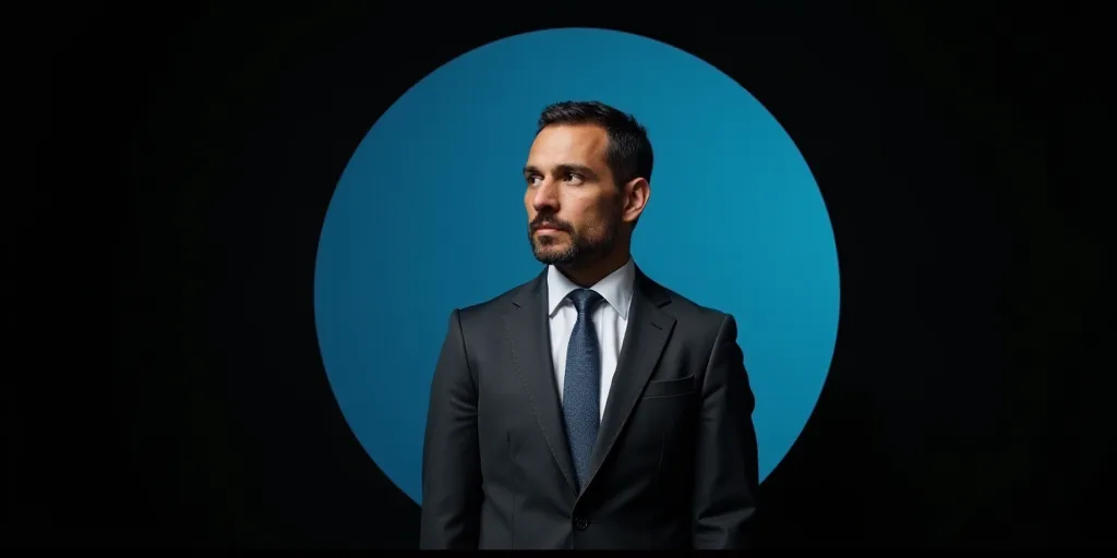a man in a suit and tie is shown in a blue circle with the words opinion on it and a black backgroun