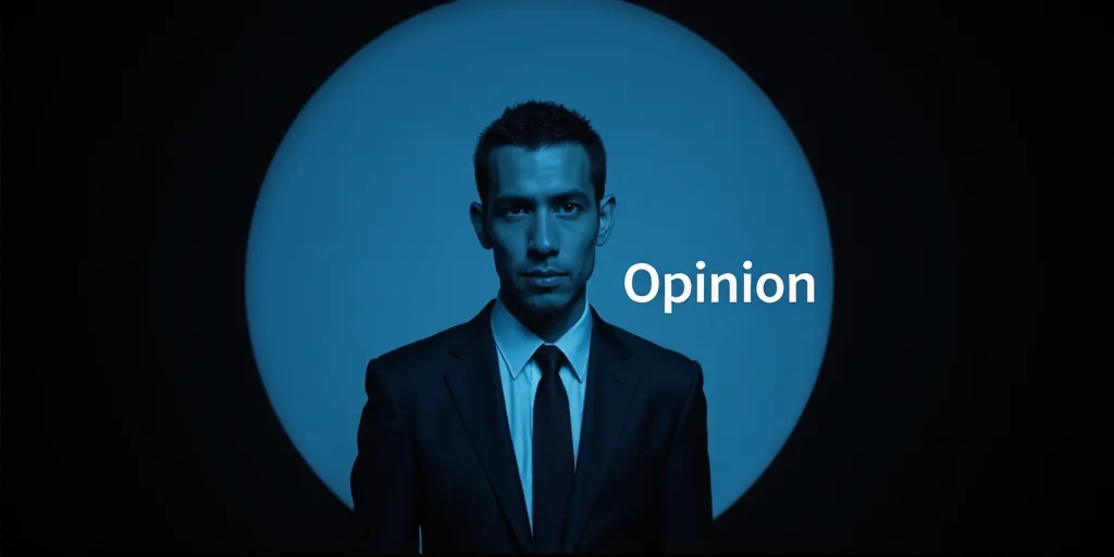 a man in a suit and tie is shown in a blue circle with the words opinion on it and a black backgroun