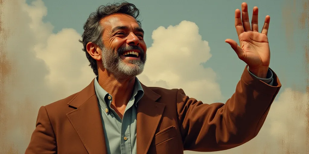 a man is smiling and waving his hand up in the air with his right hand up in the air, Carlos Francis