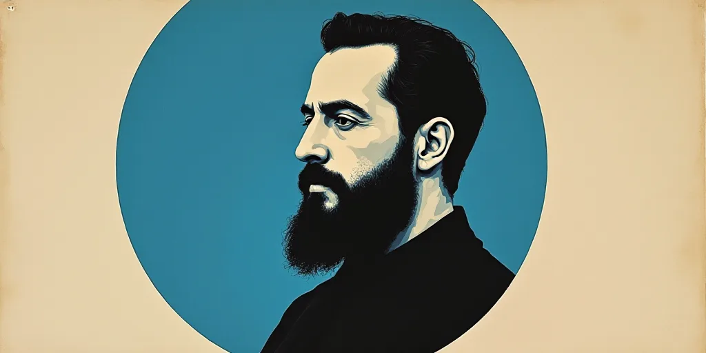 a man with a beard and a beard in a blue circle with the caption of a man with a beard, El Lissitzky