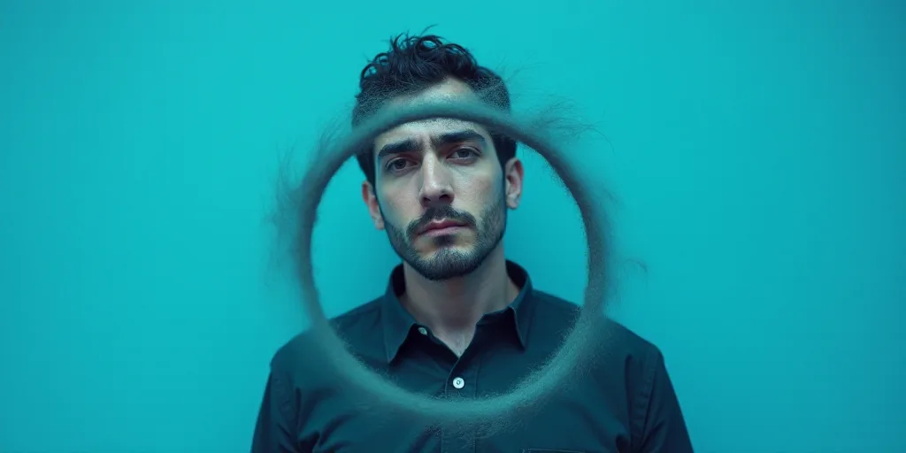 a man with a blue background and a black and white photo of him with a blue circle around him, Carlo