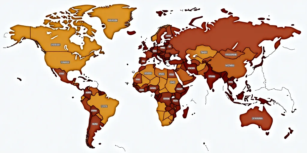 a map of the country with numbers of people in different countries and numbers of people in differen