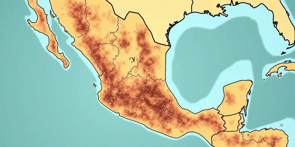 a map with numbers and a map of mexico in the background and a map of mexico in the foreground, Aqui