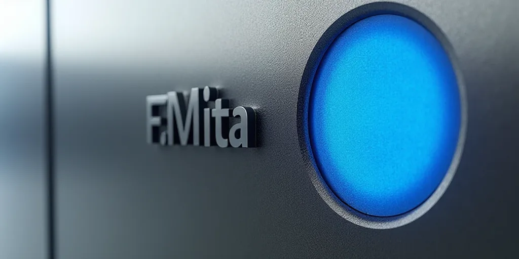 a metal sign with a blue circle on it's side that says metaa on it's side, Ai-Mitsu, weta digital, a