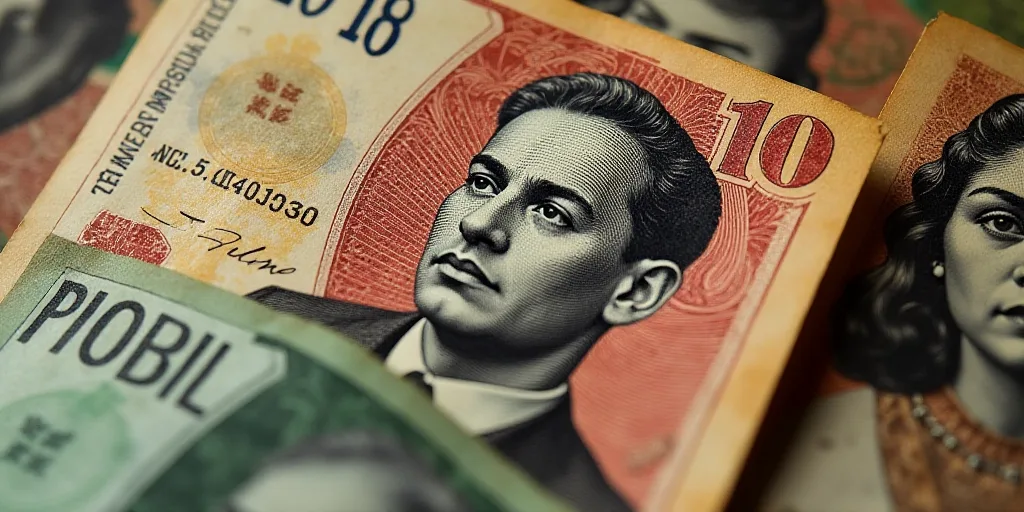 a pile of mexican currency with a man's face on it's back side and a woman's face on the front, Davi